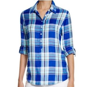 Allen Schwartz Prive Plaid Top Half Button Down Blue NWT Size XS